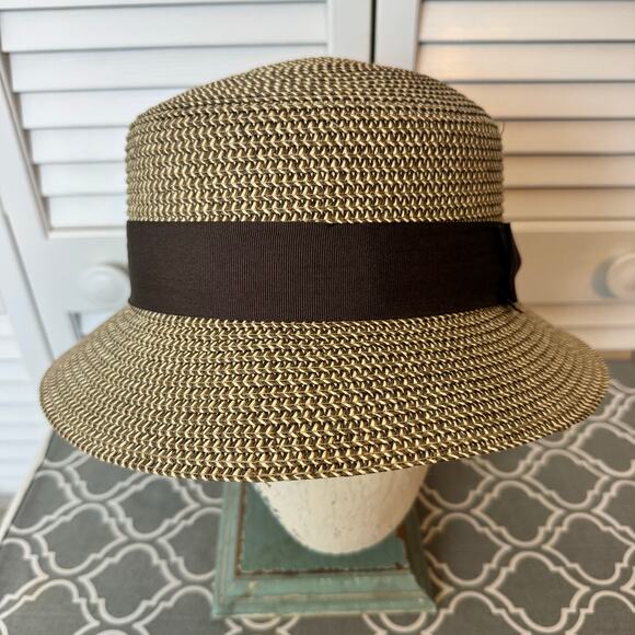 Nine West Straw Bucket Hat With Bow Women’s New Without Tag Brown Tan Preppy - Picture 4 of 12